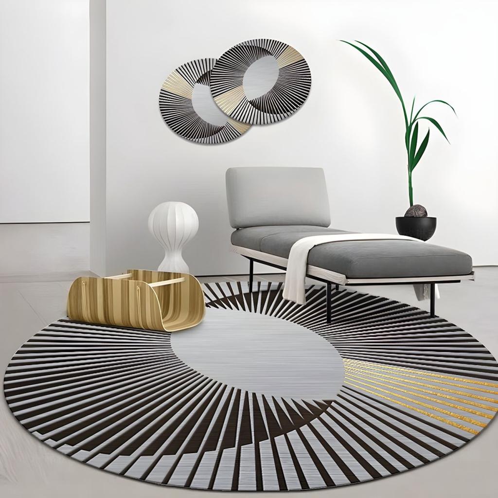 Luxury Round Rug for Study, Office, Computer Desk, Gaming Chair, Bedroom Vanity, Non-Slip Floor Mat for Stool