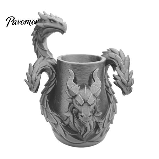 Detailed Relief Ornament Three-Headed Dragon Pen Holder, 3D Printed Fantasy Desk Organizer, Creative Birthday Gifts for Boys Realistic Scale