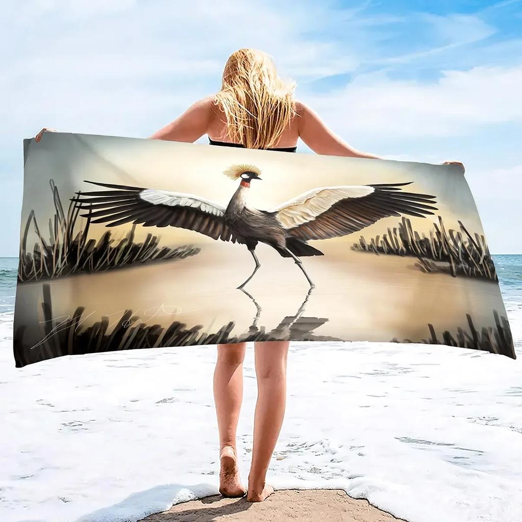 Red Crowned Crane Beach Towels Quick Dry Microfiber Soft and Absorbent Bath Towel Outdoor Travel Oversized Beach Towel for Adult