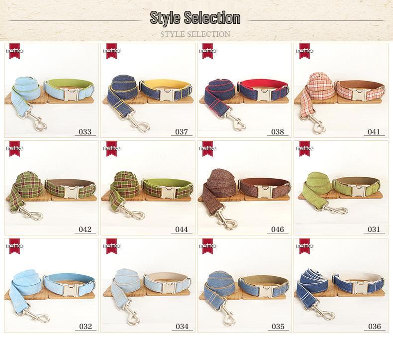 Blue Plaid Dog Collar and Leash Set with Innovative Design