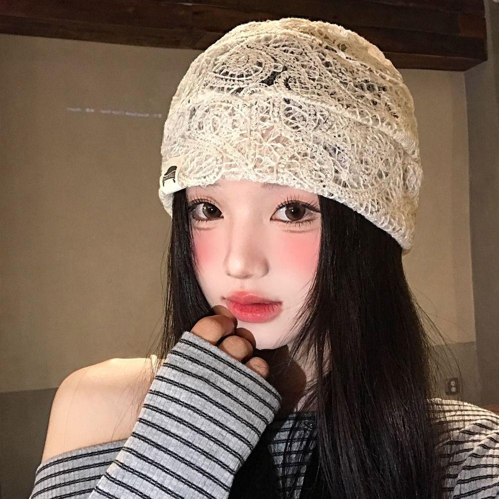 Breathable Hollow Out Flower Beanies Spicy Girl Flower Pile Hat Sweet Lace Hat Girls