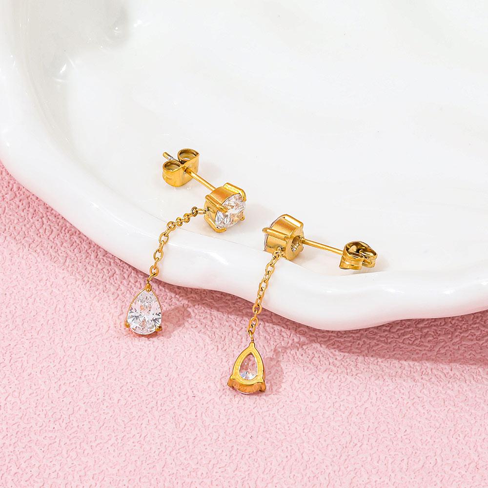 Fenny High End PVD 18K Gold Plated No Fade Elegant Chain Tassel Zirconia Hoop Earring Stainless Steel Fashion Jewelry