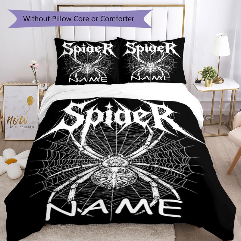 3pcs Custom Name spider Bedding Set Duvet Cover Closure Includes 1 Duvet Cover & 2 Pillowcases, Soft and Comfortable for All Seasons.