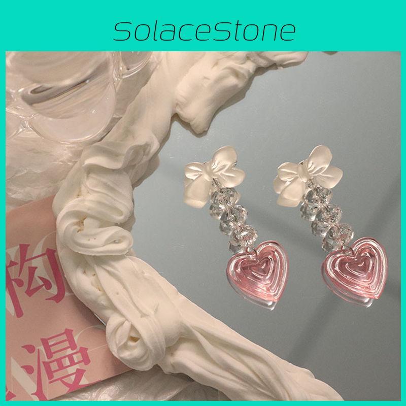 Pink Stylish Heart Earrings Fashionable Long Alloy Plated Geometric Drop Jewelry Women For