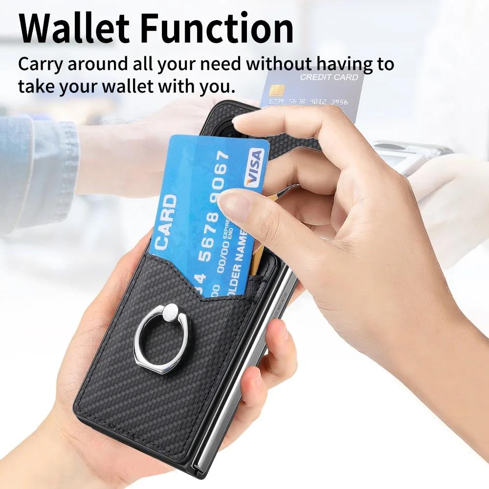 Wallet Phone Case with Credit Card Slot Holder Shockproof Ring Stand PU Leather Cover with Holder for Samsung Galaxy Z Fold 6 5 4 3 2 5G