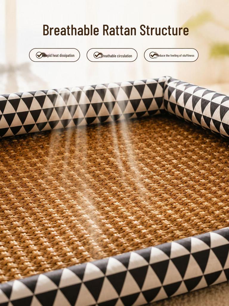 Rattan Woven Cooling Cat & Dog Bed - Universal Pet Mat for Small to Medium Breeds