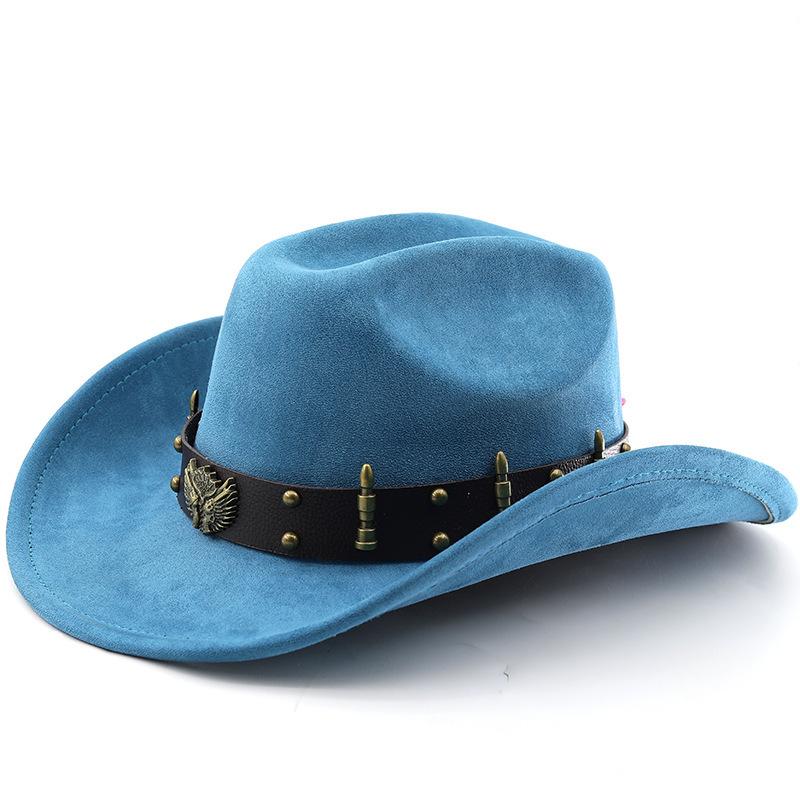 Suede Western Cowboy Hat Vintage Metal Jazz Hat Men's and Women's Ethnic Style Autumn and Winter Big-brimmed Top Hat