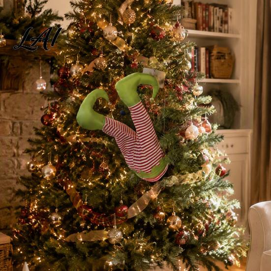 Festive Shaking Leg Decor Christmas Elf Decoration Electric Santa Claus Xmas Tree Party Ornament for Tree cHalf Body Ormament Funny