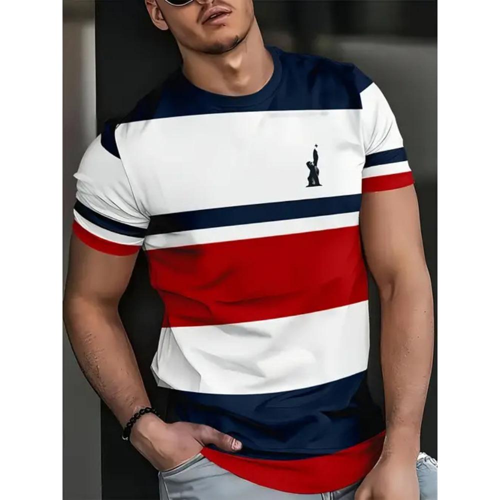 Summer Round Neck 3D Gradient Print Top Fashionable Casual Short Sleeved Men's T-shirts