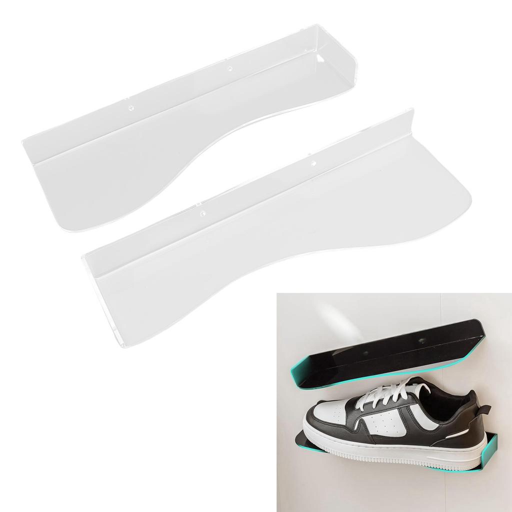 2pcs Floating Shoe Display Shelf Space Saving Acrylic 6.6lb Load Bearing L Shape Floating Shoe Rack for High Heels Flats Sneakers
