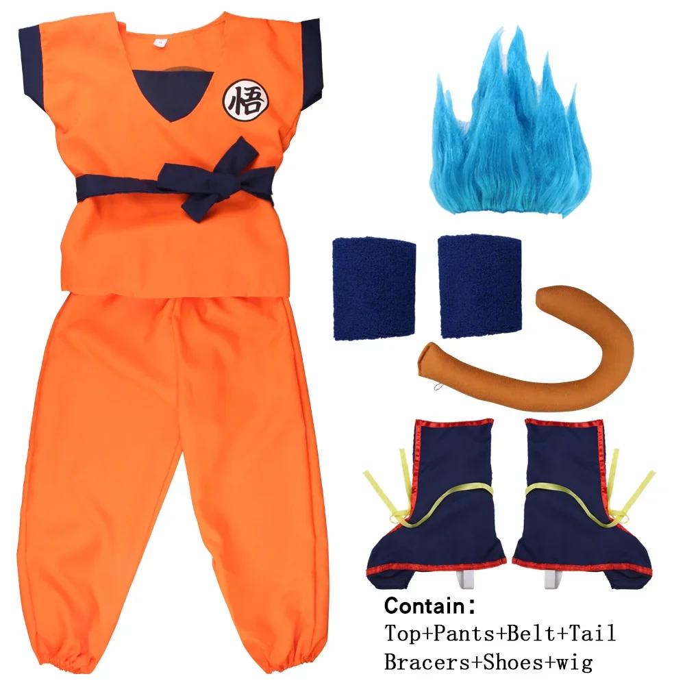 Kids Anime Son Goku Cosplay Costumes Krillin Training Clothes Superhero Outfits with Super Saiyan Wig Comic Con Party Costume