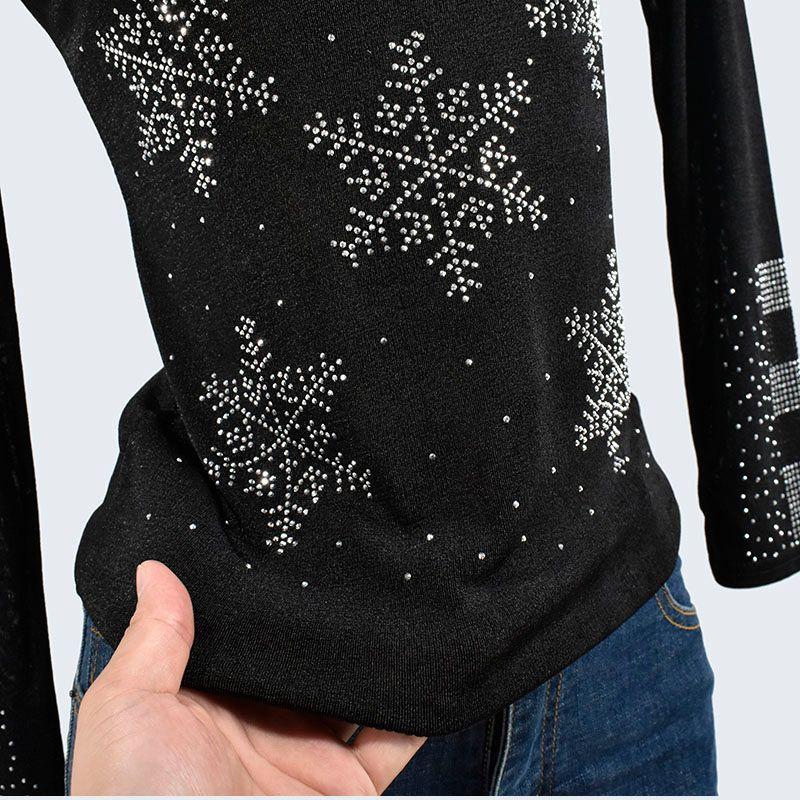 Spring and Autumn Half Turtleneck Stretch Silk Rhinestone Jacquard Slim Fit Pullover Knitting Long Sleeves Bottoming Shirt