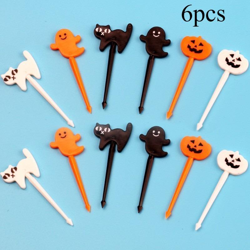 Halloween Toothpicks Mix Set Pumpkin Ghost Bat Fruit Fork Dessert Cocktail Cake Decoration Picks Halloween party Supplies