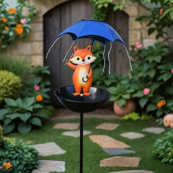 Solar Bird Feeder Stake Outdoor Garden Patio Yard Holding Umbrella Frog Fox Snowman Turtle Bird Bath Watering Station Feeding Device with Light