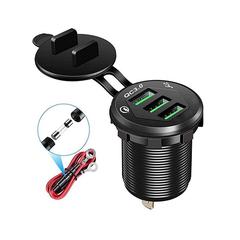 Three-Port Fast Charge QC3.0 USB & Dual PD Car Charger for Cars, Motorcycles, and Boats