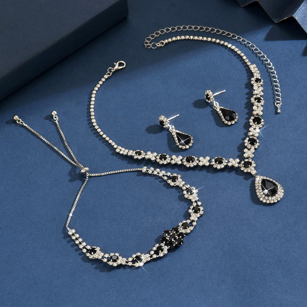 4PC Women's Fashion Waterdrop Geometric Flower Necklace Earrings Bracelet Zircon Set Design Versatile Zircon