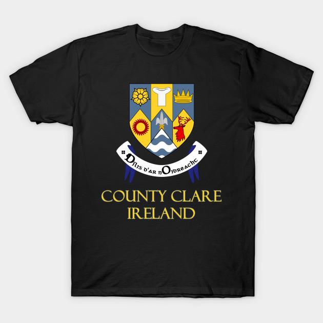 Men Black Print T-shirt County Clare, Ireland - Coat Of Arms No-Cut Transfer Paper Print Cotton Tshirt 2XL