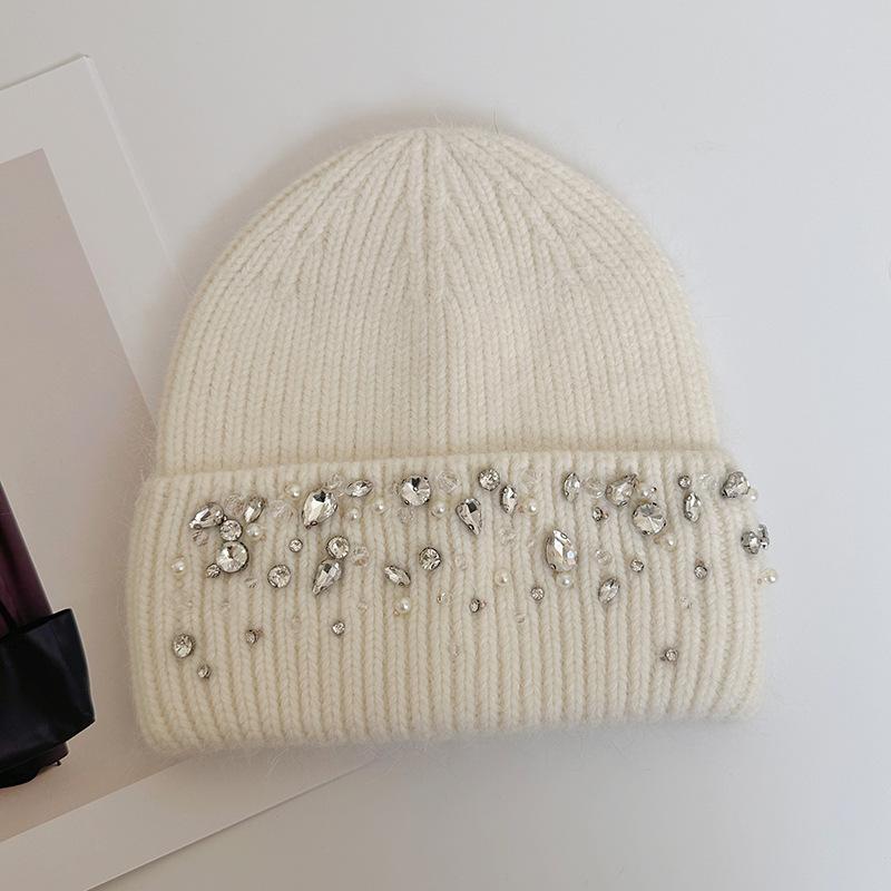 Knitted Hat Women's Winter Thickened Warm Ear Protection Hat Rhinestone Wool Hat Winter Hats for Women, Beanies for Women, Hats for Women Winter