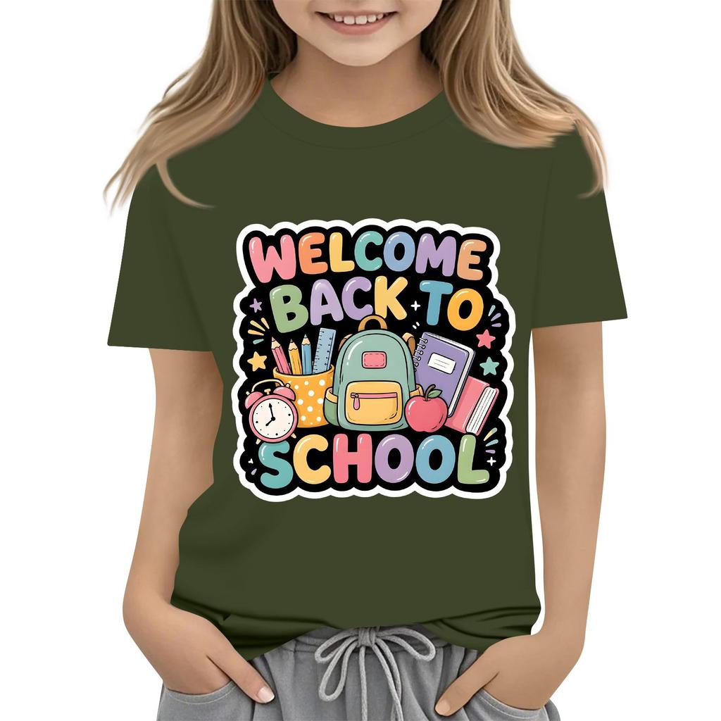 Children's Casual and Fashionable Round-Neck Printed Short-Sleeve Top for Back-to-School