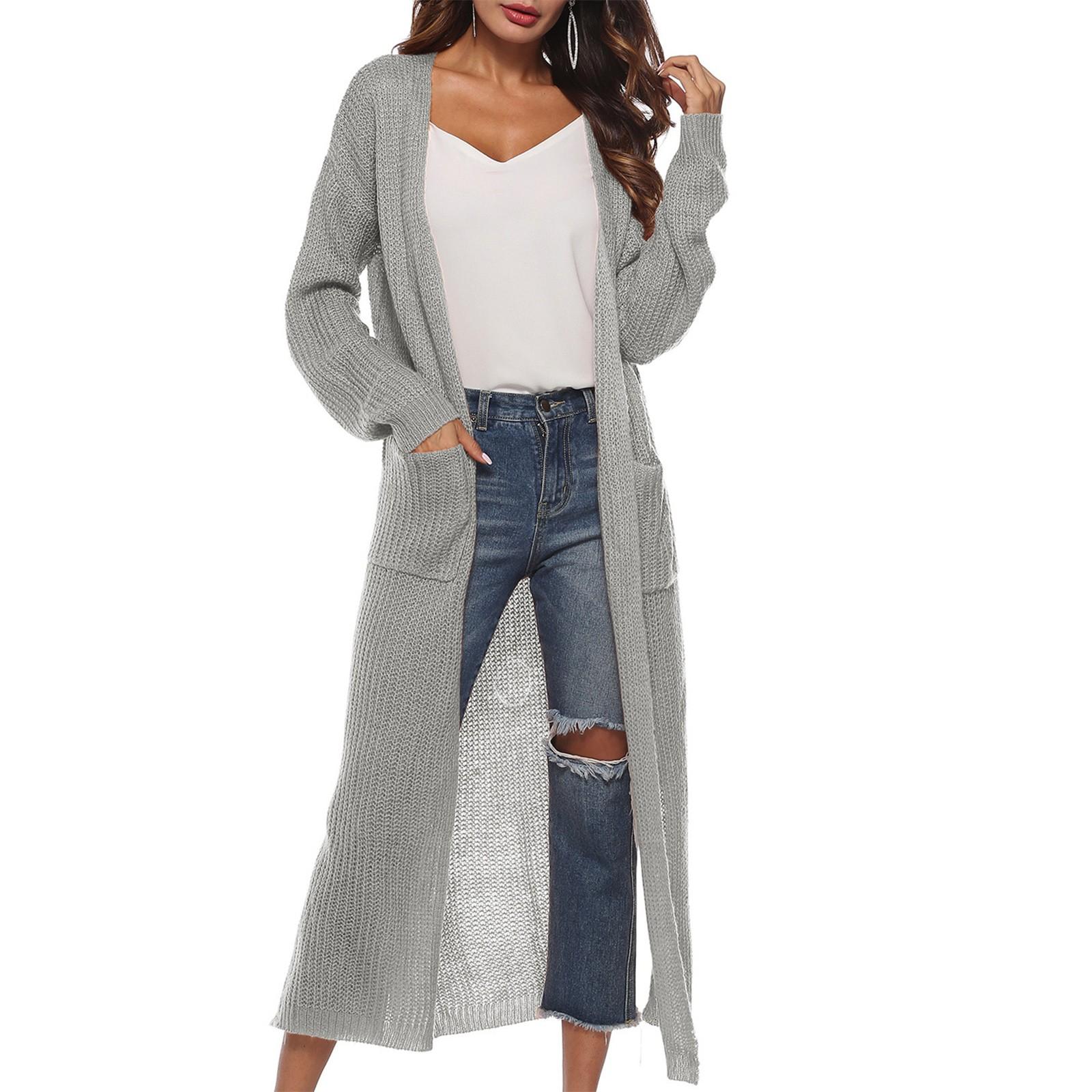 

Женский модный повседневный длинный однотонный свитер без пуговиц, кардиган, куртка M