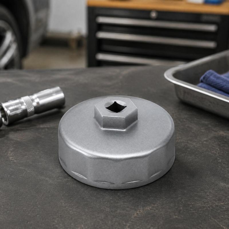 Canister Filter Cap Wrench Tool with 74mm 14 Slot Cup, Square Drive Opening and Metal Body for Filter Reinstall Work and Regular Garage Service