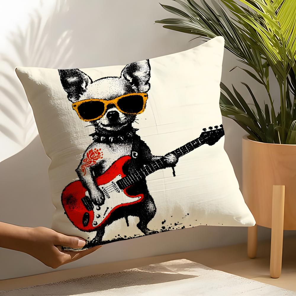 Funny Animal Guitar Playing Patterns   Linen Cushion Covers For Decorative Sofa Home Pillows Case Car Chair Pillows Cases