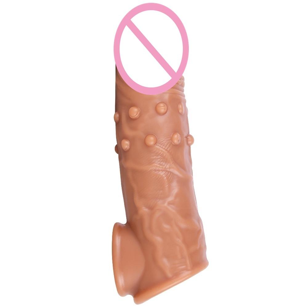 Men's Soft Rubber Exotic Condom Simulation Penis Crystal Set TPE Sex Toys Sex Product Long and Thick Penis Ring