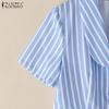 ZANZEA Women Short Sleeve Blouse and Pants Summer Stripe Print Two Piece Sets