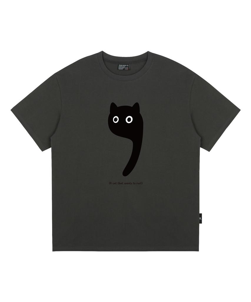 Deulousi Dw Rest Cat Short Sleeve T-Shirt Charcoal