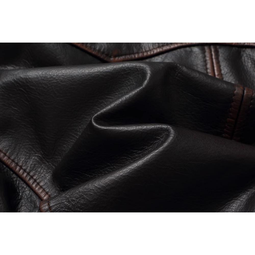 Style RL Top Layer Oil Waxed Cowhide Real Leather Jacket Men Stand Collar Brown Motorcycle Coat Men's Biker Jacket Spring Autumn