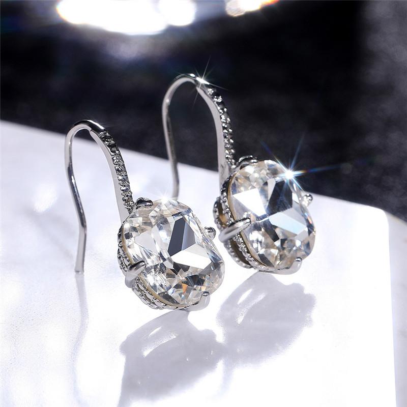 Classic  Sterling  Drop Earrings for Women Big AAA CZ Stone Gorgeous Female Party Jewelry Anniversary Gift