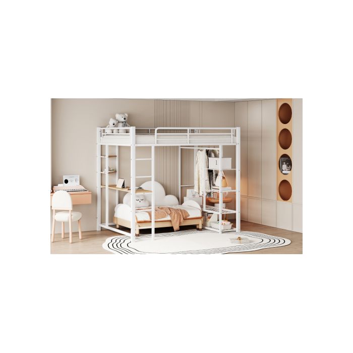 Lit superposé en métal - 140x200 cm - Avec table de travail - Design contemporain - Résistant et durable