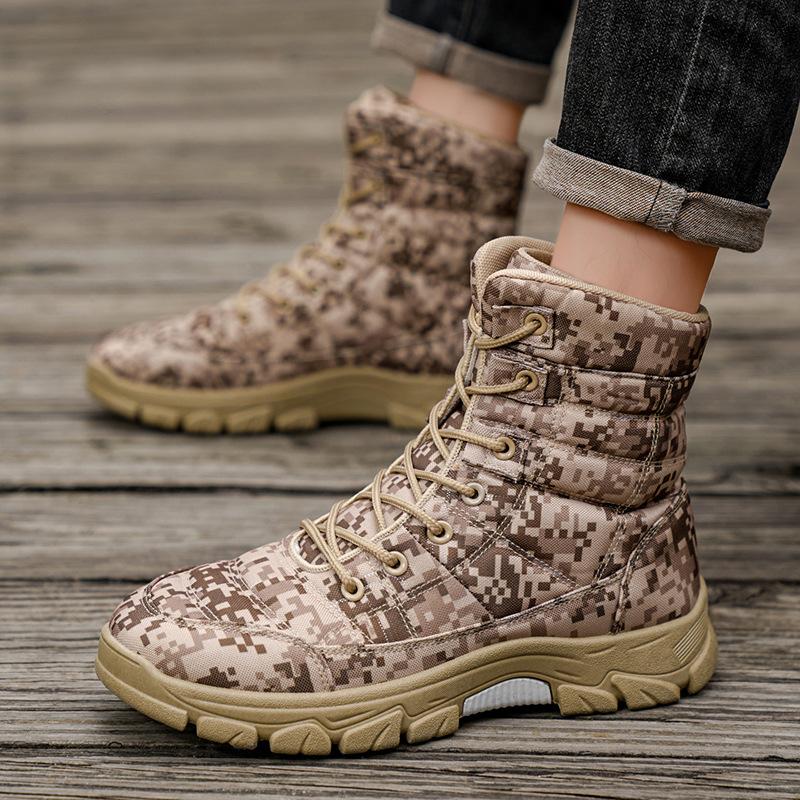 Oxford cloth waterproof combat boots large size camouflage outdoor mountaineering boots fattened wide foot climbing shoes