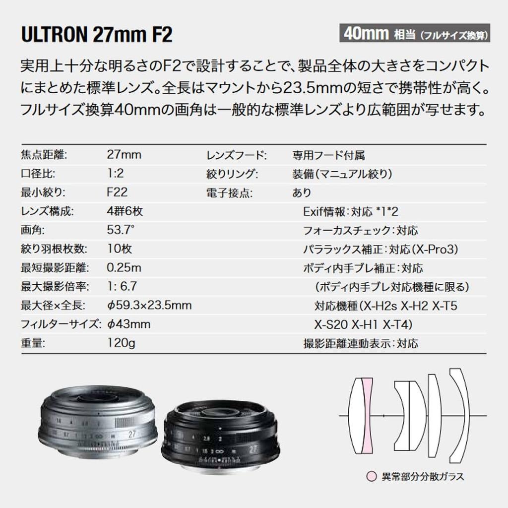 Voigtlander ULTRON 27mm F2 Black X-mount