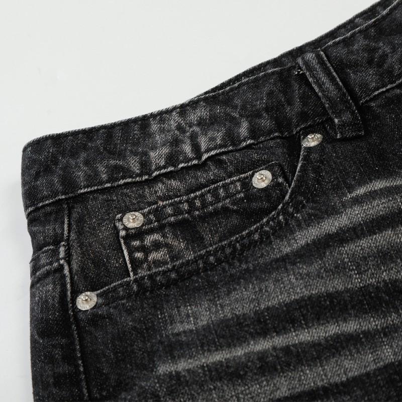 Mens Vintage Washed Denim Wide Leg Pants Street Style Loose Straight Jeans
