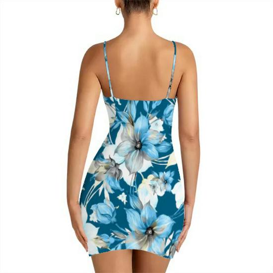 European & American Fashion Sexy Women's Black Print Sling Dress - MH142