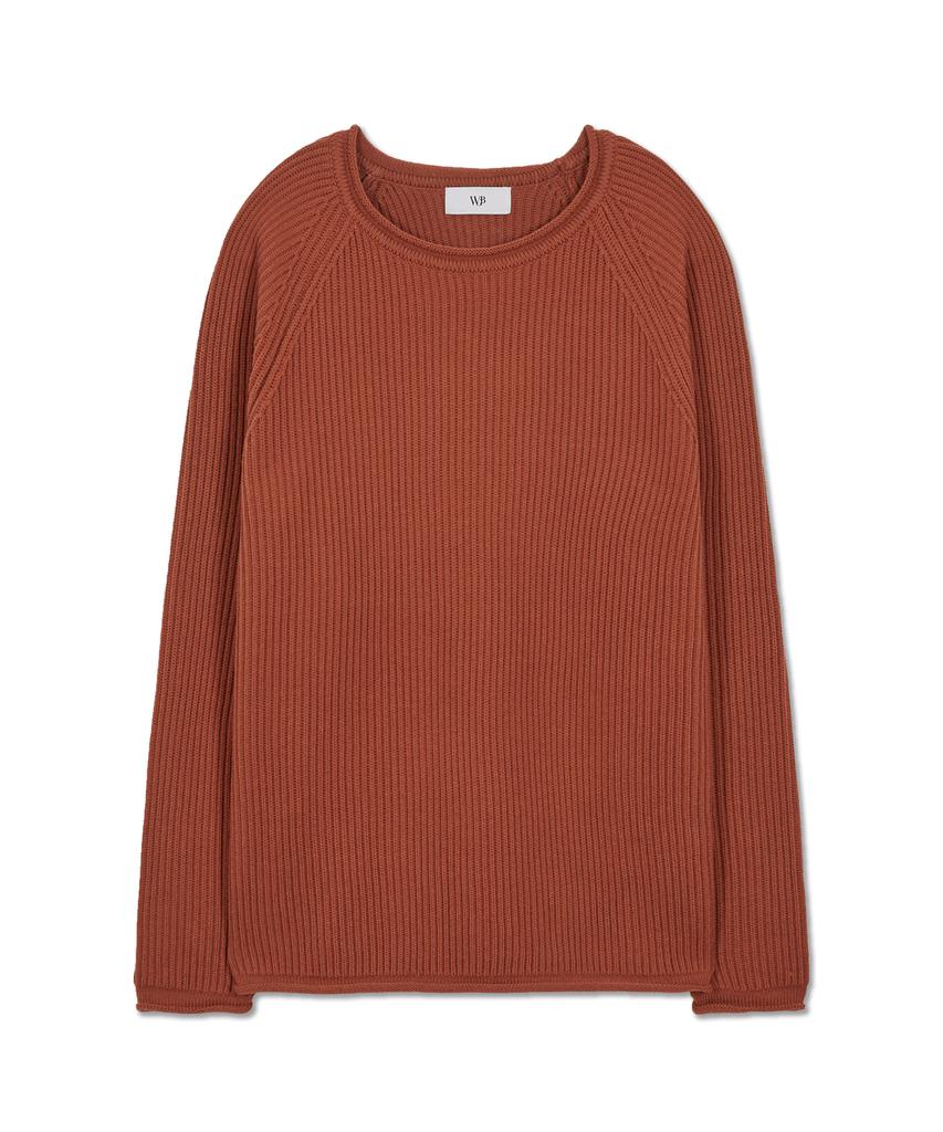 WEST GRAND BOULEVARD French Oversized Raglan Ribbed Cotton Knit Blood Orange