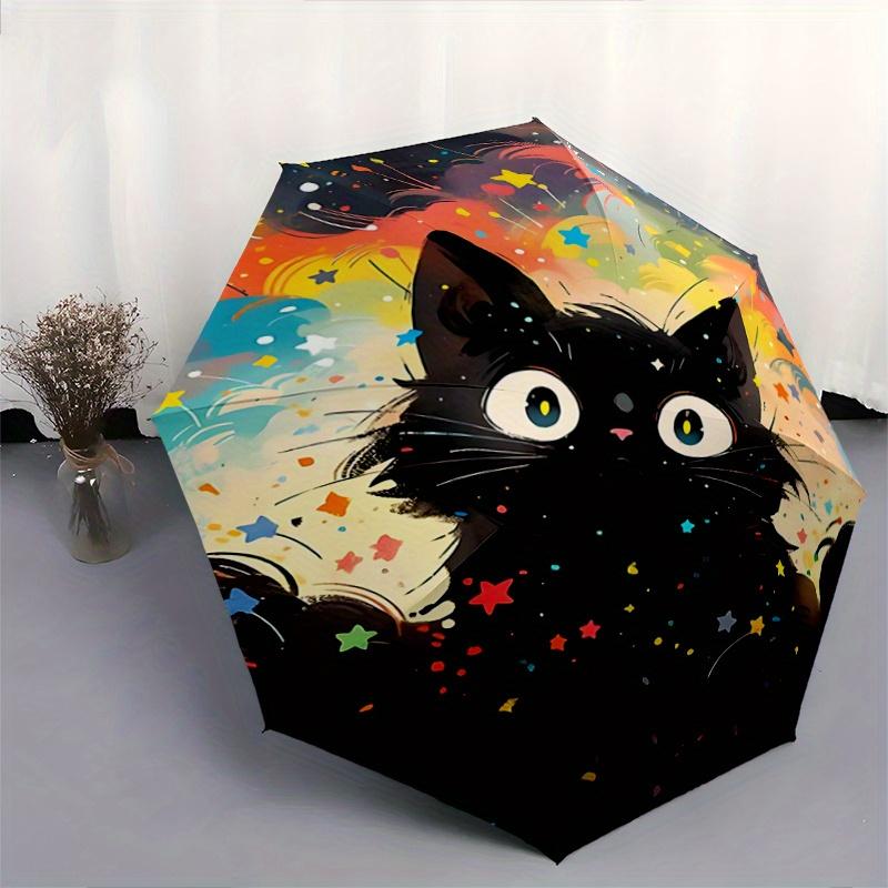 1pc Colorful Stars and Cats Automatic Opening and Closing Umbrella - Suitable for Various Occasions, Outdoor Activities, Lightweight and Durable