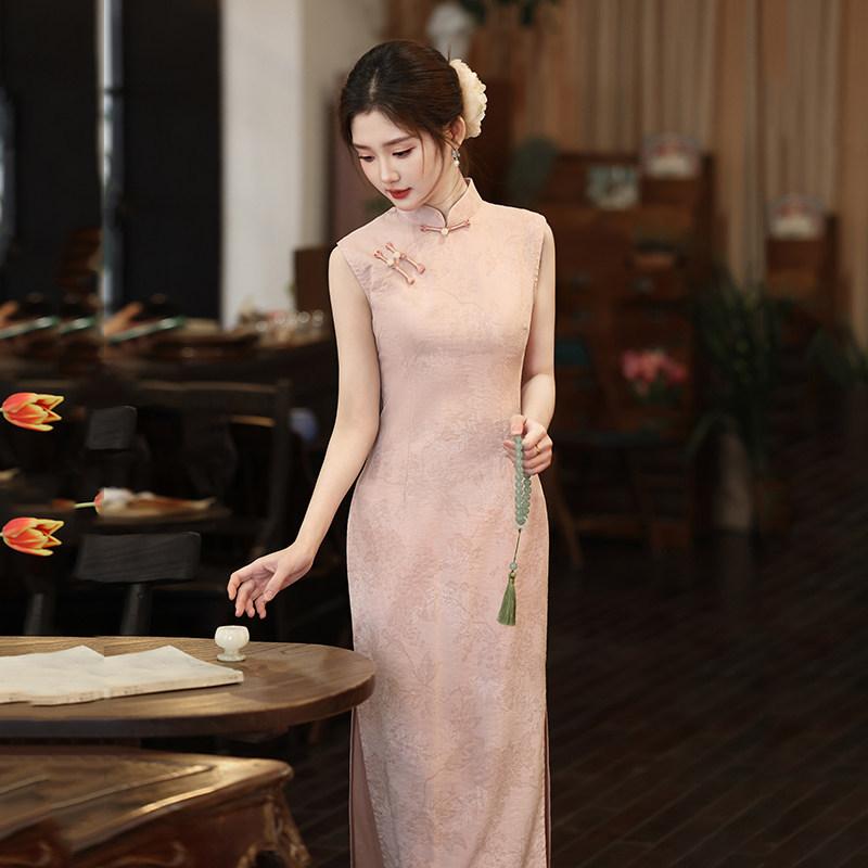 Pink Sleeveless National Style New Chinese Suzhou Long Cheongsam Improved Young 1011 New Women's High Sense Daily