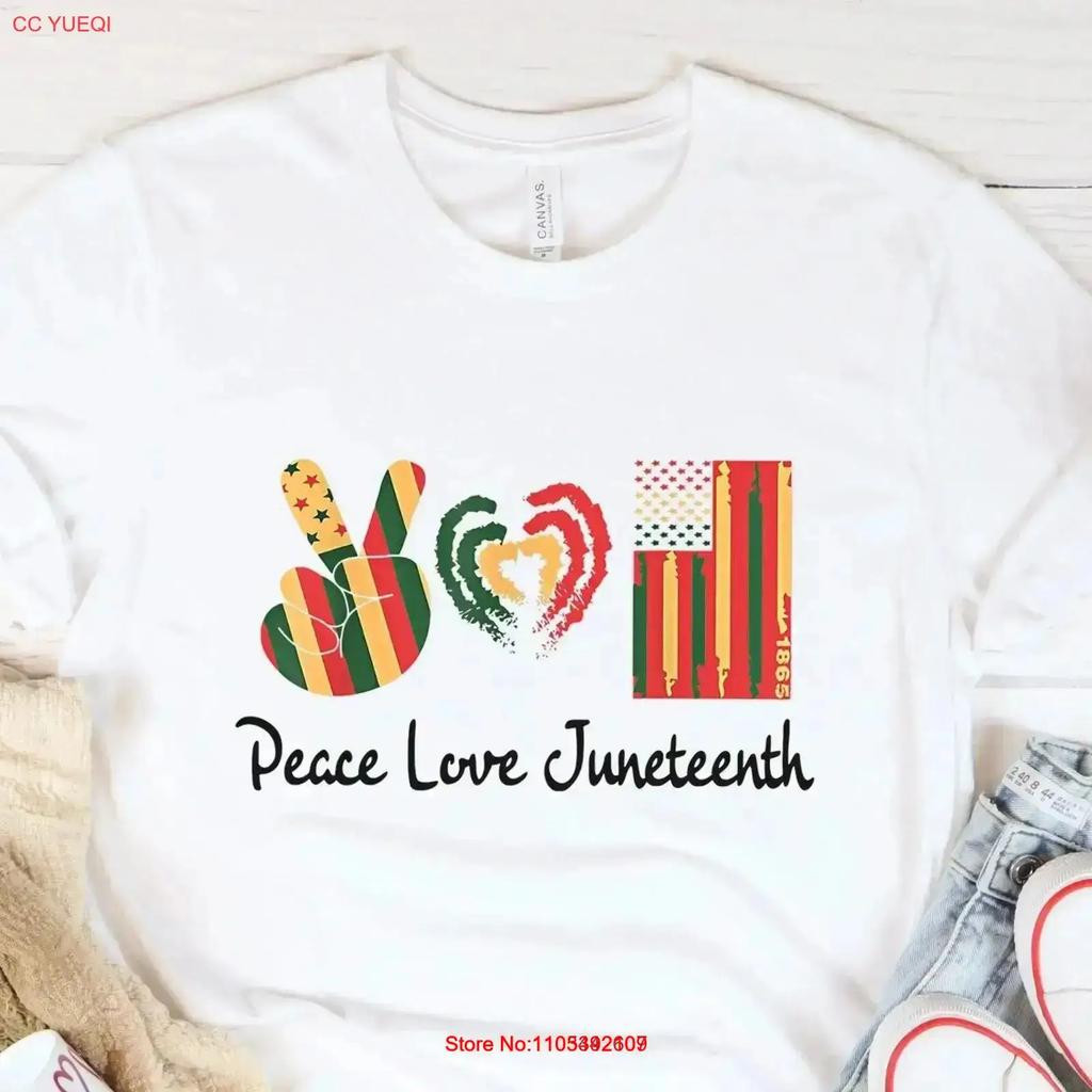 Peace Love Juneteenth T Shirt Black History Blm Pride Vintage Washed Homme Casual Versatile Graphic Stylish Stretched Vintage