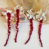 Retro Red Iris Beaded Stud Earrings for Women's Unique Exaggerated Temperament Earrings, Long Tassel Without Ear Clips