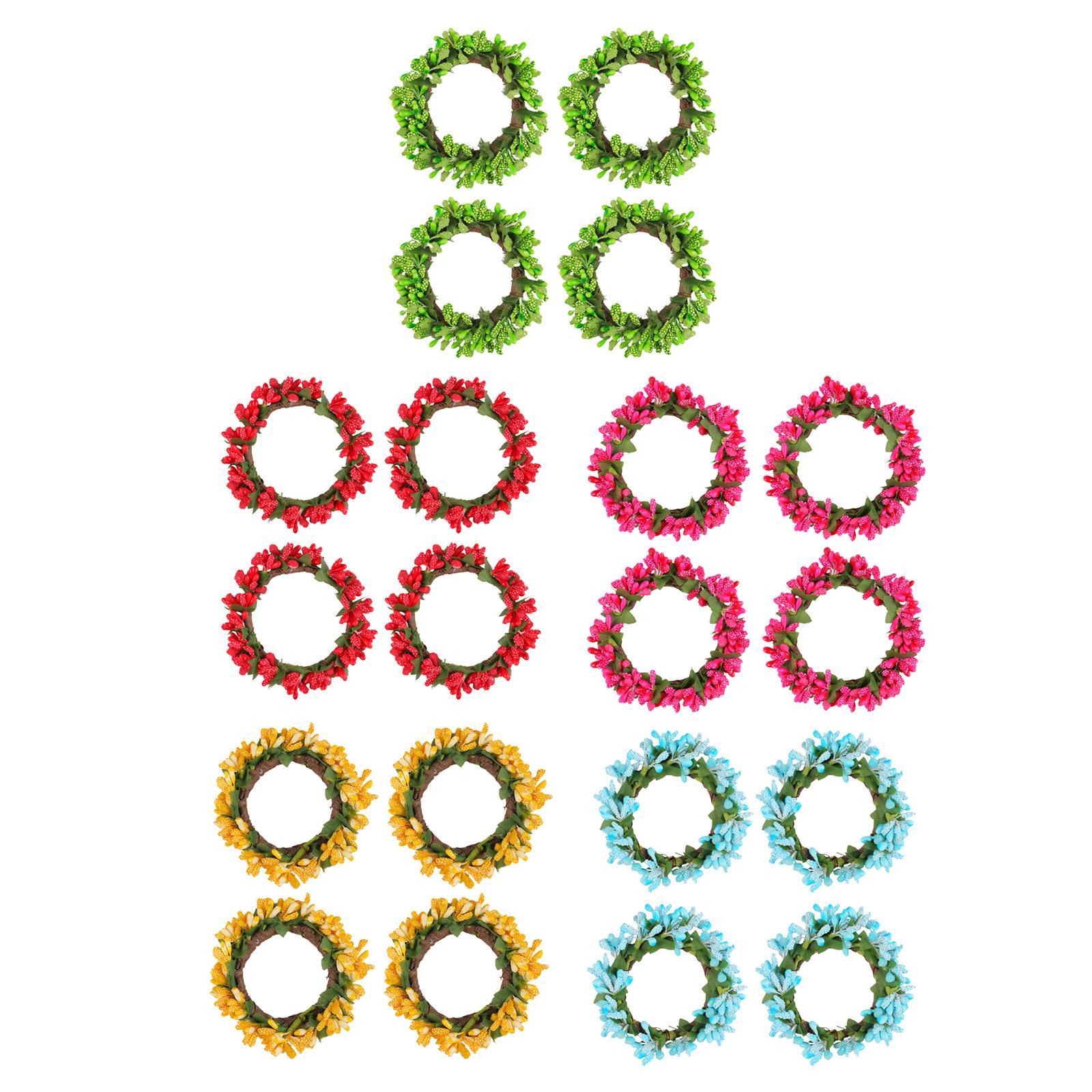 4Pcs Candle Rings, Pillar Candle Holder, Artificial Berries Wreath, Boho Wreath for Thanksgiving Valentine's Day Party Decor giallo