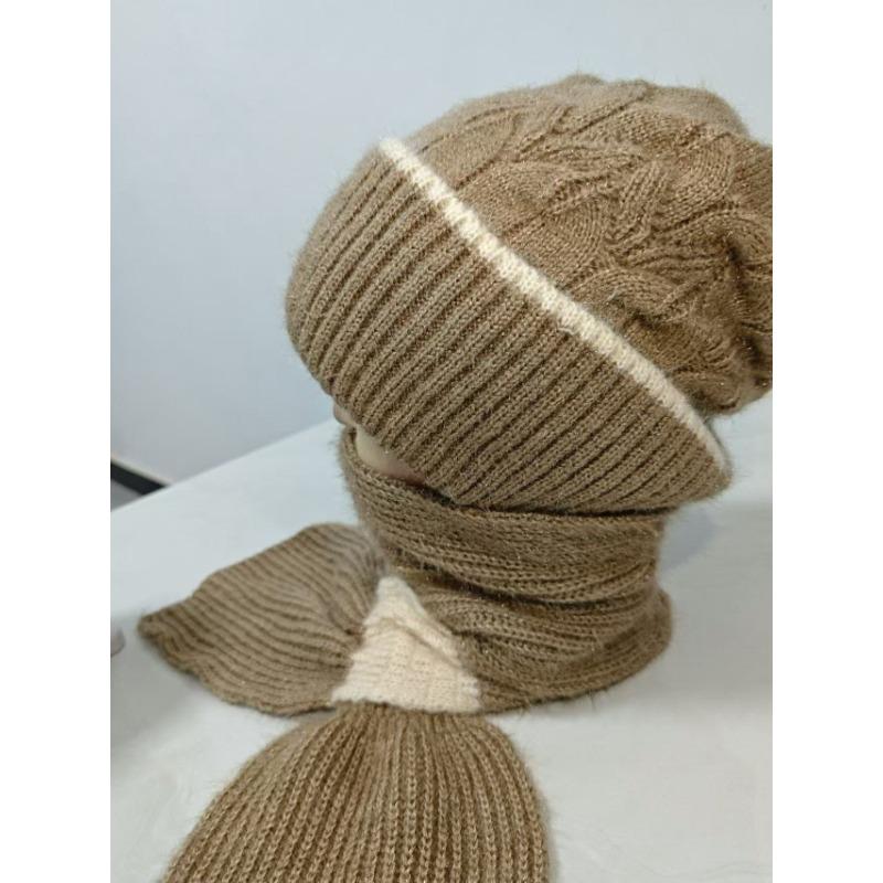 Scarf Integrated Hat Winter Women's New Scarf Hat Warm Knitted Headgear Plush Thickened Wool Hat Knitted Hat
