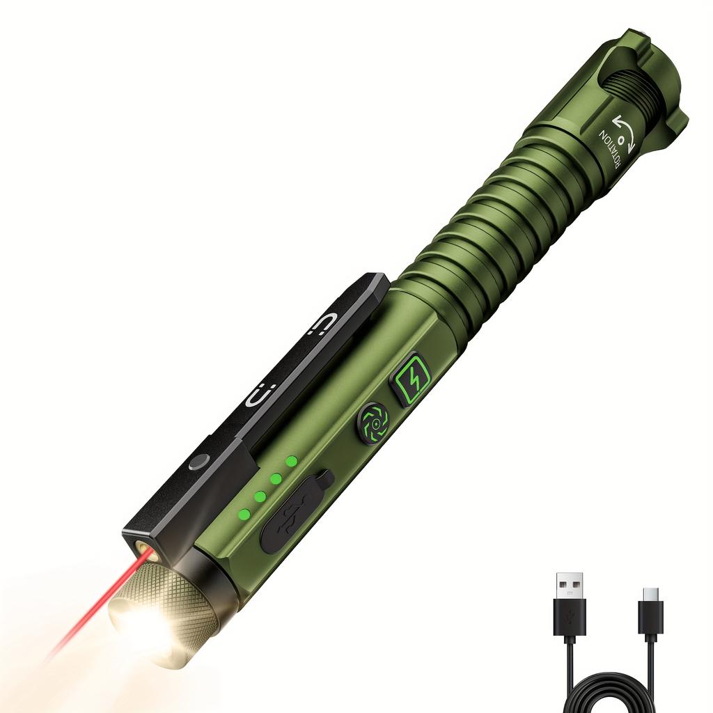 Red Laser Pointer Light EDC 700 Lumens Rechargeable Portable Flashlight With Infrared Light UV Function Magnetic Clip And Base Window Breaker