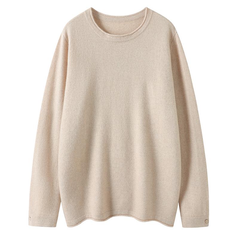 Lekasha Cashmere Mid-Length Loose Round Neck Sweater