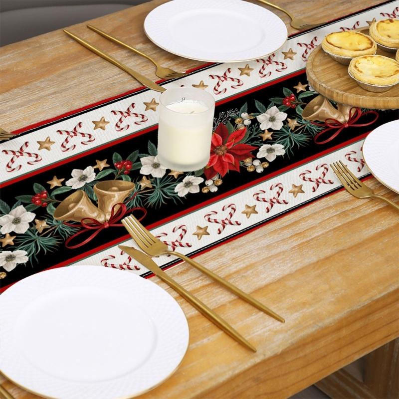 180x33cm Table Runner Christmas Table Cover Tablecloth Snowflakes Flowers Trees