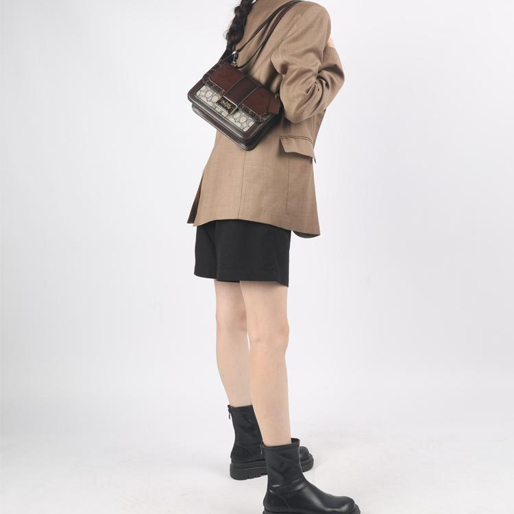 Coach Alie 23 Magnetic Closure Design Fabric And Leather Messenger Bag Small Crossbody Shoulder Bag Medium Women Bags Brown C3756-B4S0M