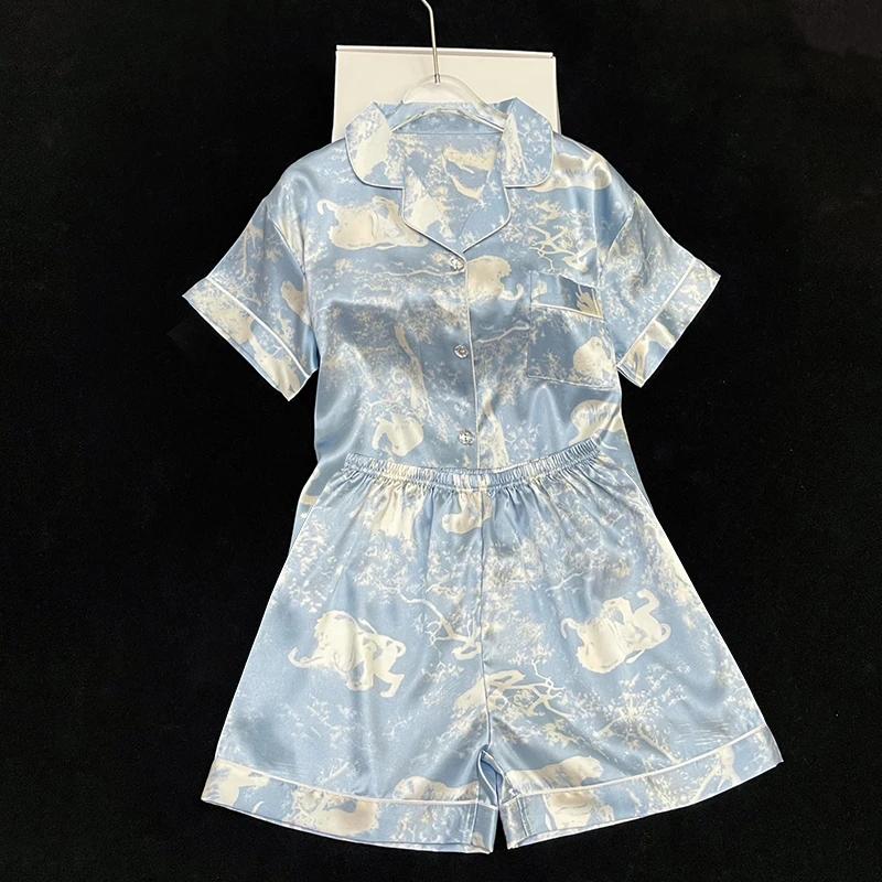 Style Romantic Star River Tie-dye Women's Pajamas French Elegant Classy Short Lady Sleepwear  Summer Home