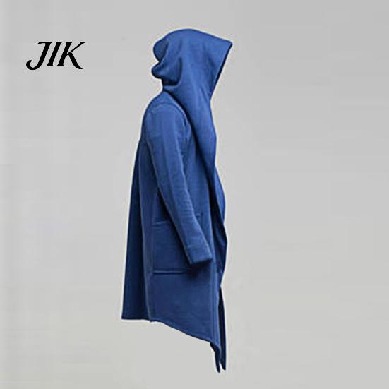 Long Coat Men Oversize Hooded Solid Color Jacket Cardigan Trench for Autumn