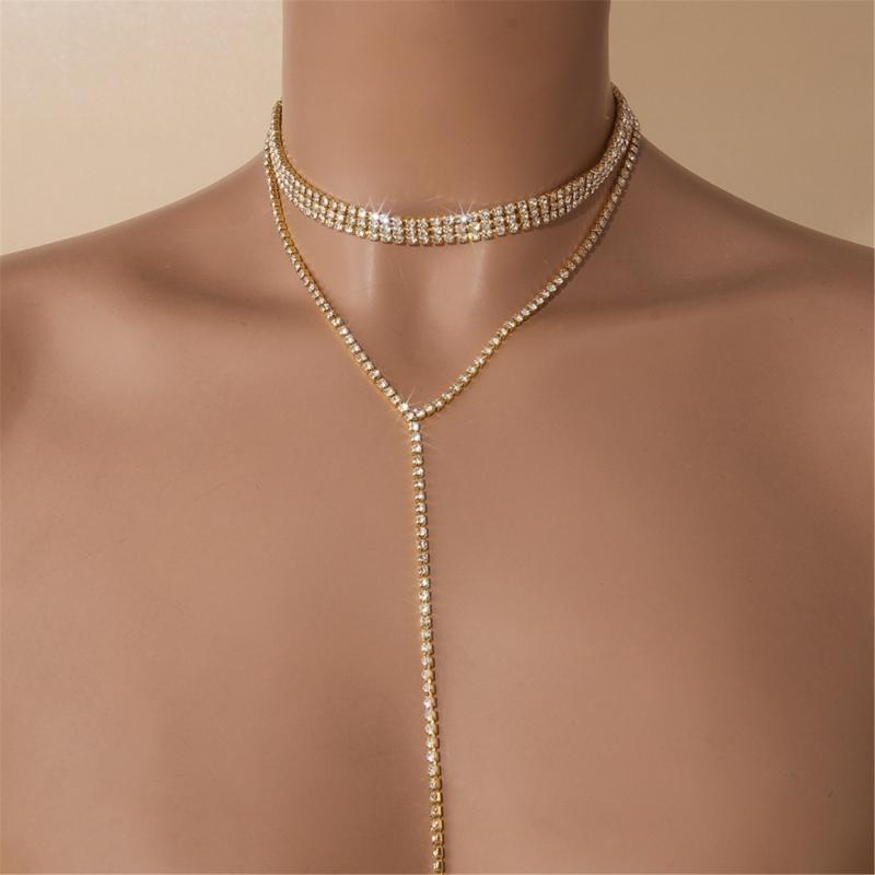 Fashionable Crystal Chain Long Necklace Classy Crystal Chain Choker Necklace Elegant Wedding Neckchain Jewelry for Women